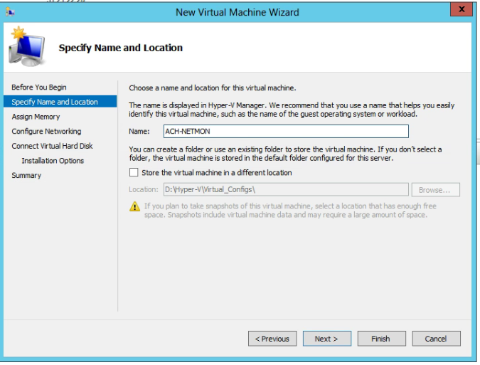 Hyper-V Name and Location VM