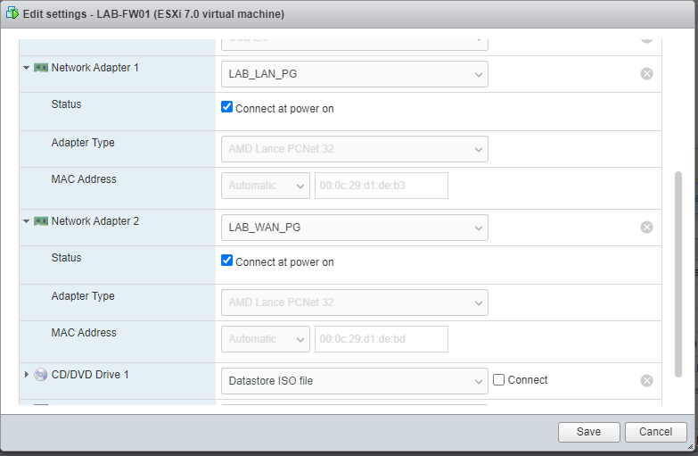 pfsense VMware Settings