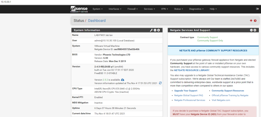 pFsense web gui